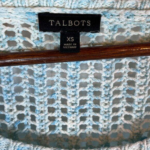 Talbots Women's Sweater Size X Small Open Weave Blue Aqua Green 100% Cotton - Picture 3 of 8